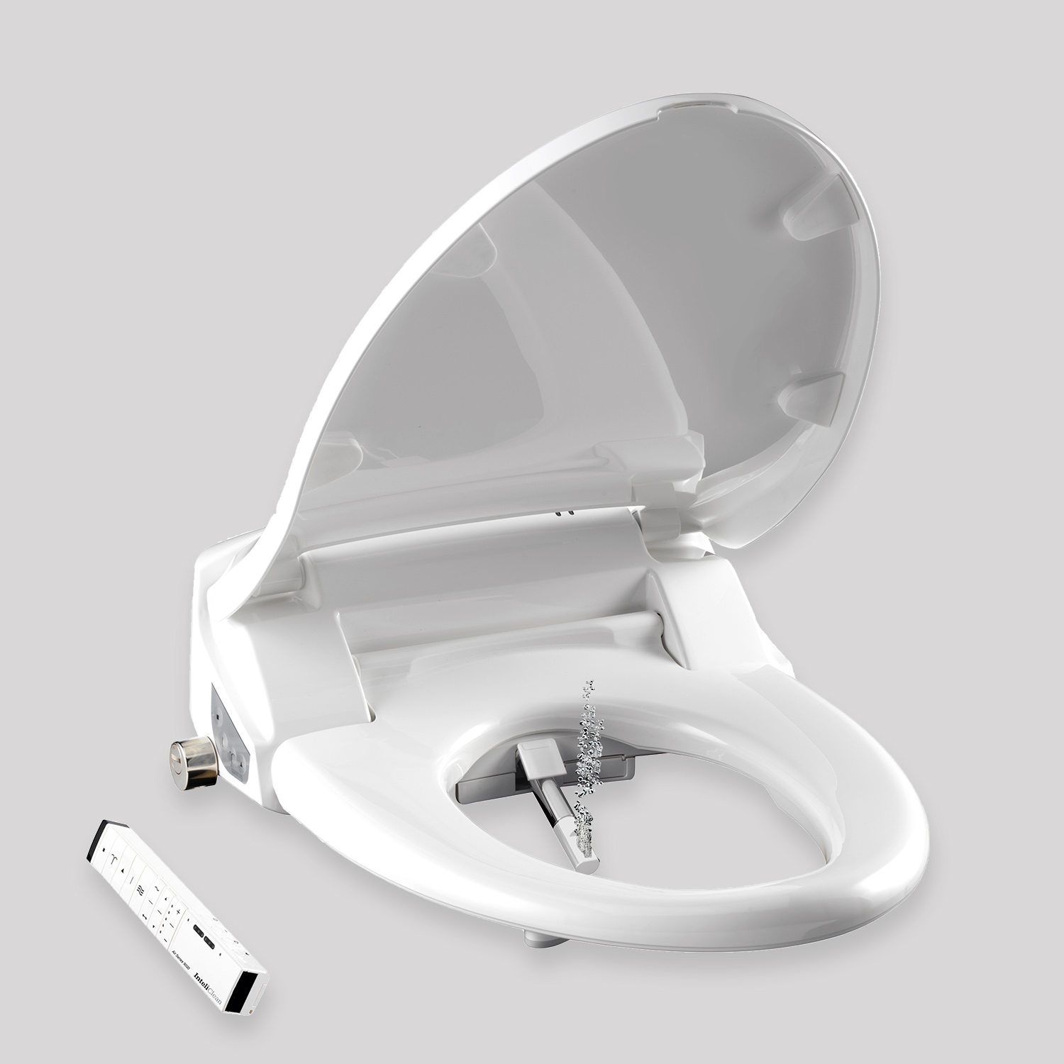 Inteliclean-A9000R-half-open-lid-angled-view-remote