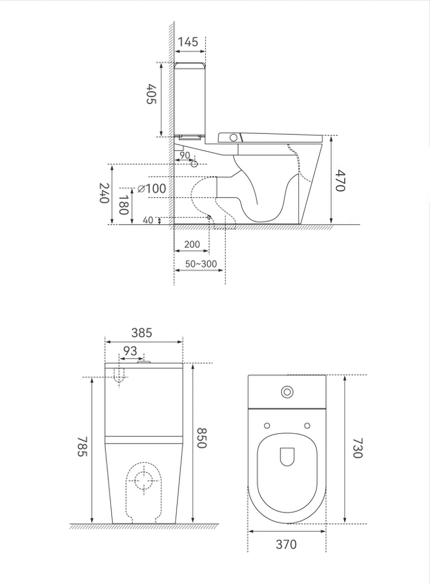 Throne Smart Bidet Toilet Suite specifications diagram